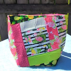 Handmade Quilted Flamingo tote.     One of a kind.